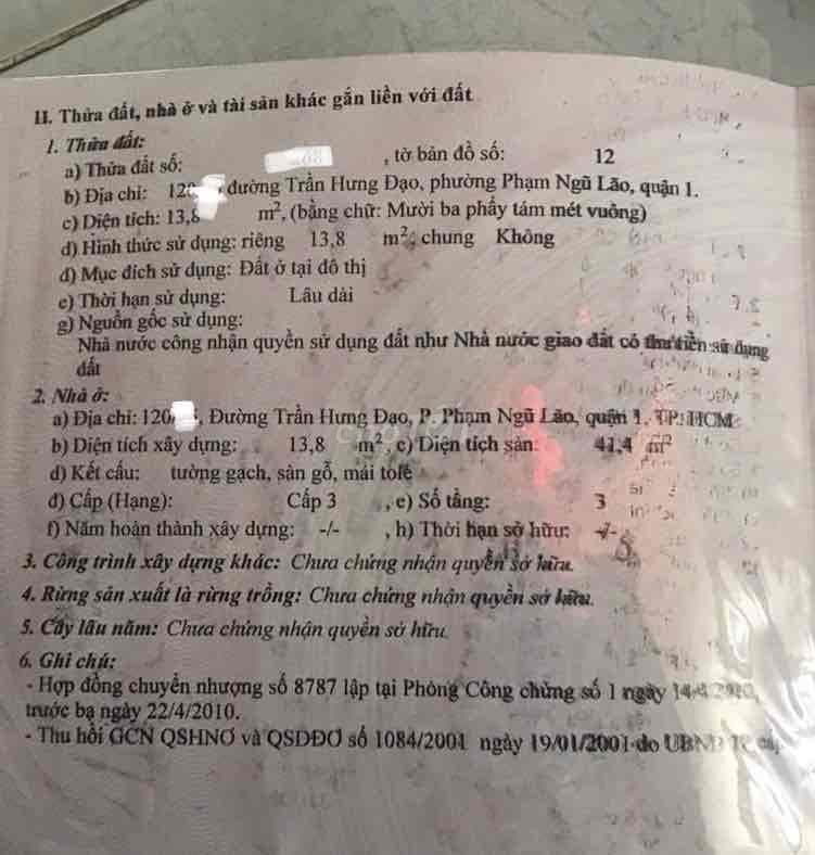 Cần bán nhà mặt tiền hẻm 120/ Trần Hưng Đạo, ra hẻm 131 Bùi Viện.Q.1