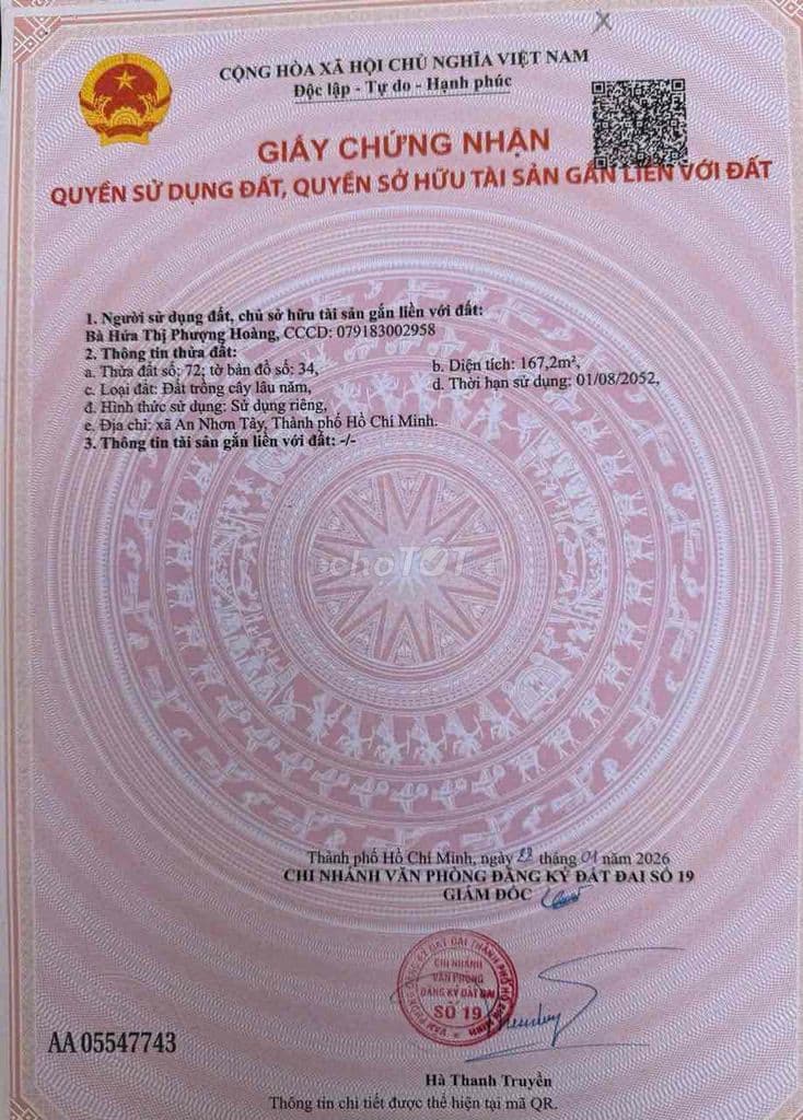 Bán Lô Đất Mặt Tiền Đường An Nhơn Tây Củ Chi TP HCM