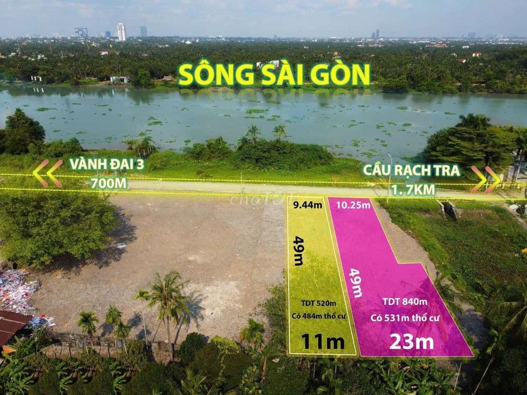 Đất thổ cư 1300m2 mặt tiền Sông Sài Gòn gần Vành Đai 3 & cầu Rạch Tra