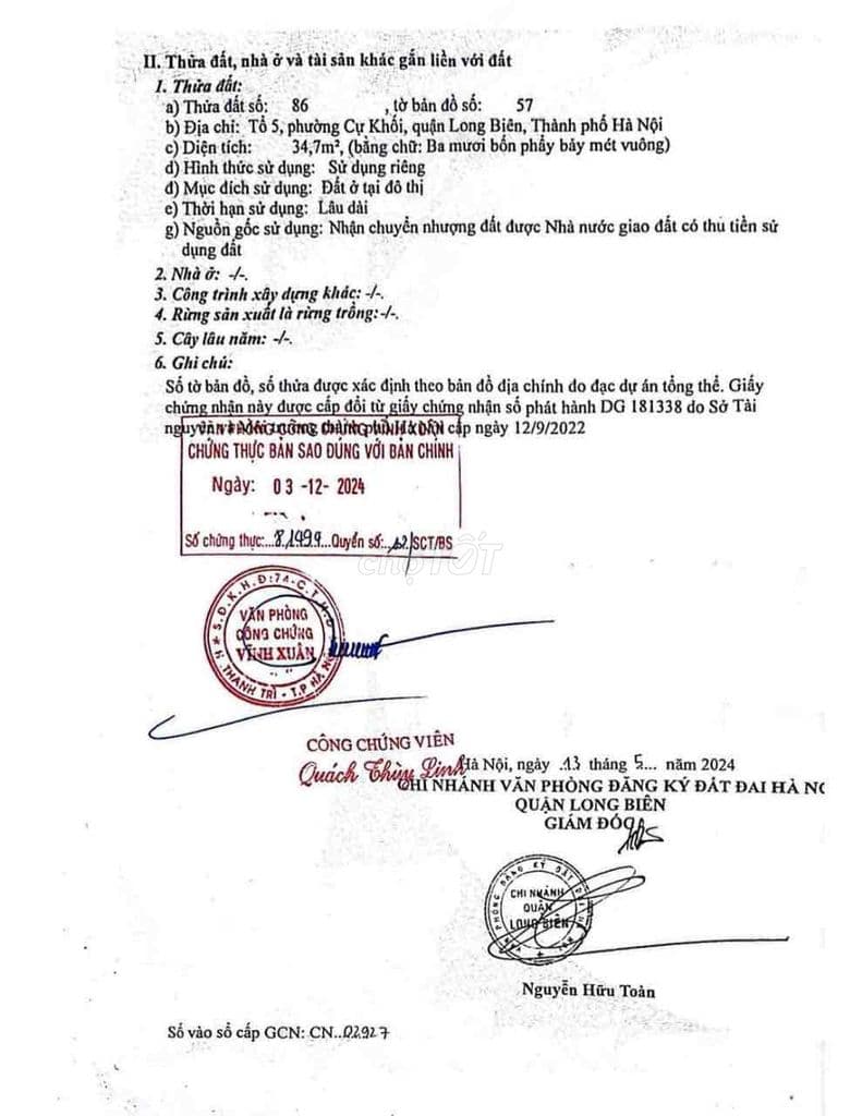 Chính chủ bán đất Cự Khối trong đê