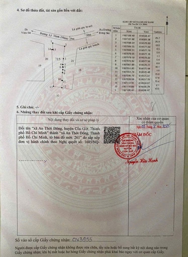 Bán lô mặt tiền Lý Nhơn, An Thới Đông, Cần Giờ; 26 X 90, giá 6,6 tỷ.