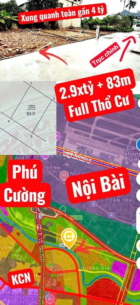 2.9x tỷ 83m full thổ cư Thụy Hương Nội Bài không vướng Quy hoạch