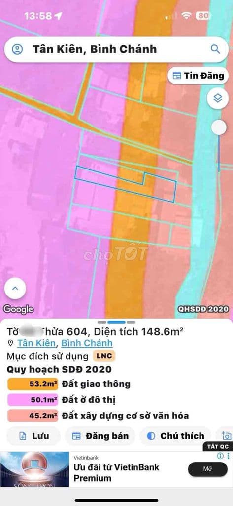 đất nền xã tân kiên Bình Chánh 148m