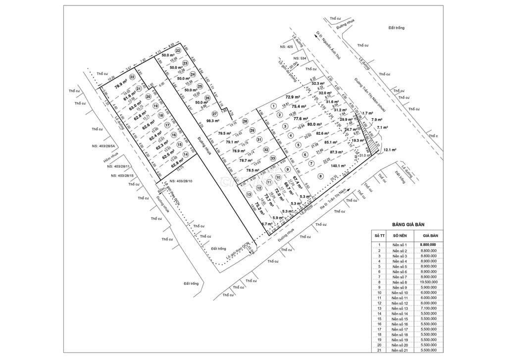 BÁN ĐẤT KHU PHÂN LÔ 33 NỀN - Đường Trần Thị Năm -Tân Chánh Hiệp - 5tỷ