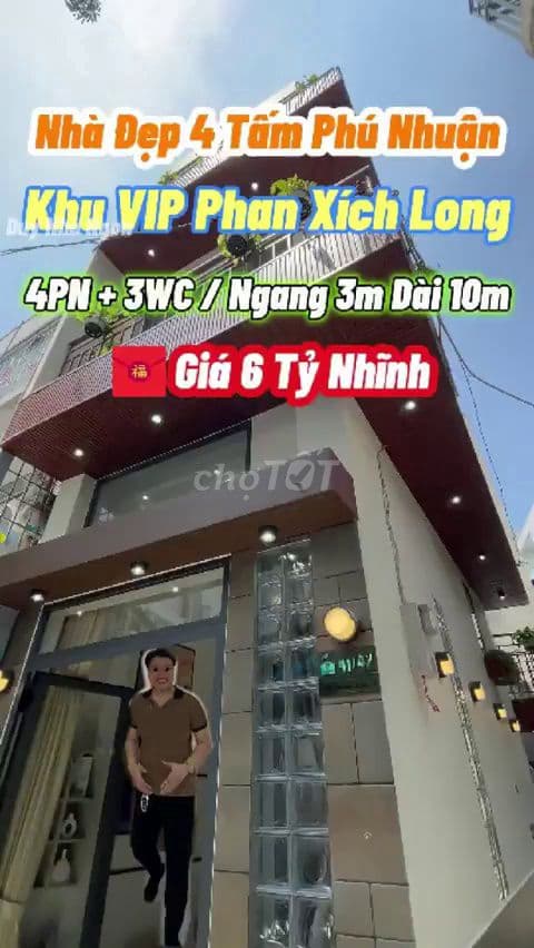 Nhà Phú Nhuận 4 tầng góc 2 mặt tiền hẻm 3m, 4PN, giáp Q1 giá hơn 6 tỷ