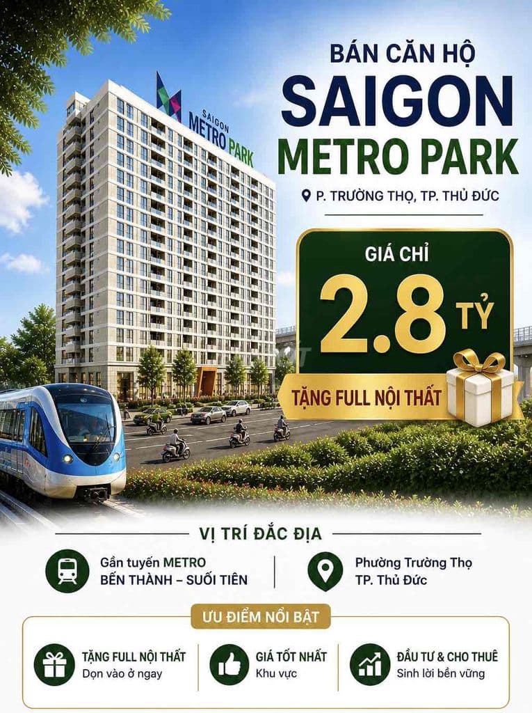 Bán chung cư giá rẻ ngay trung tâm Thủ Đức, tiện đi Metro.