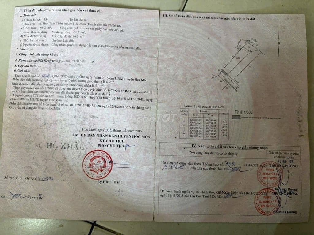 Bán lô 96m2 full THỔ - Đặng Thúc Vịnh, Thới Tam Thôn – Chỉ 2.88 tỷ
