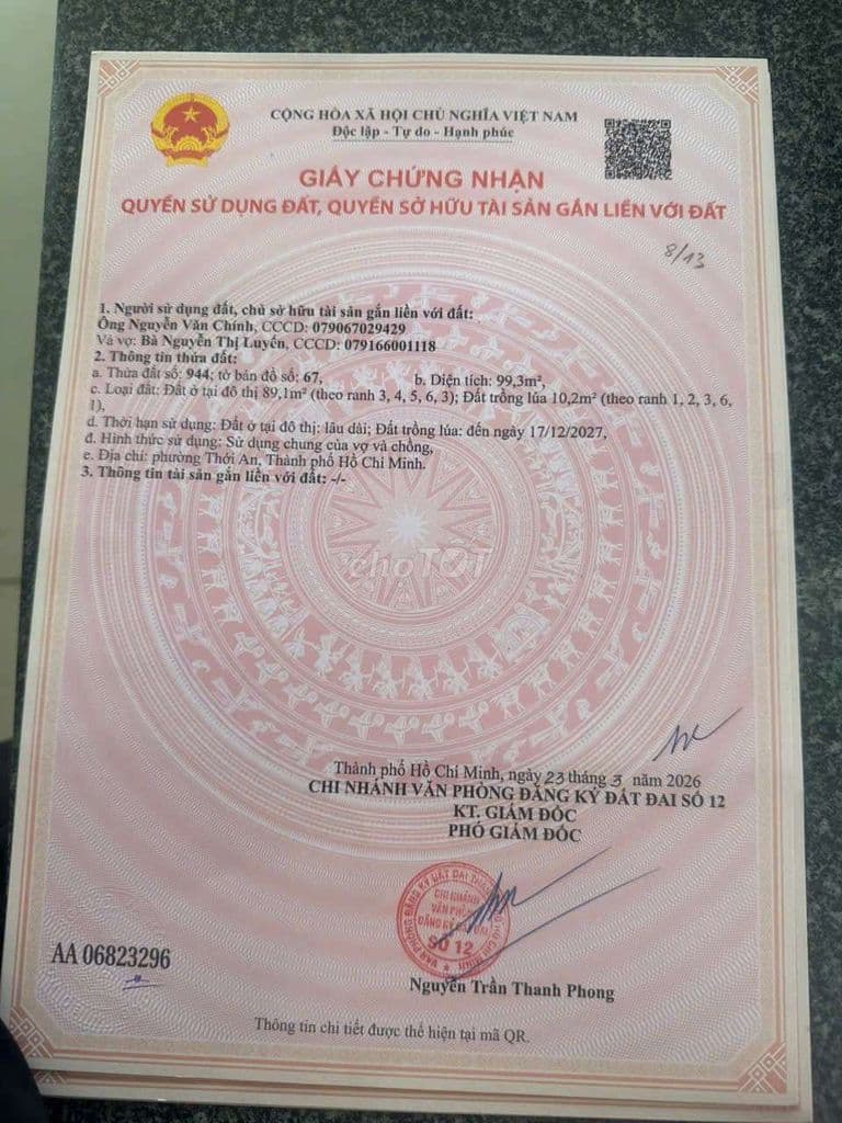 Cơ hội đầu tư Bán gấp lô đất đường tx 31 phường thới an