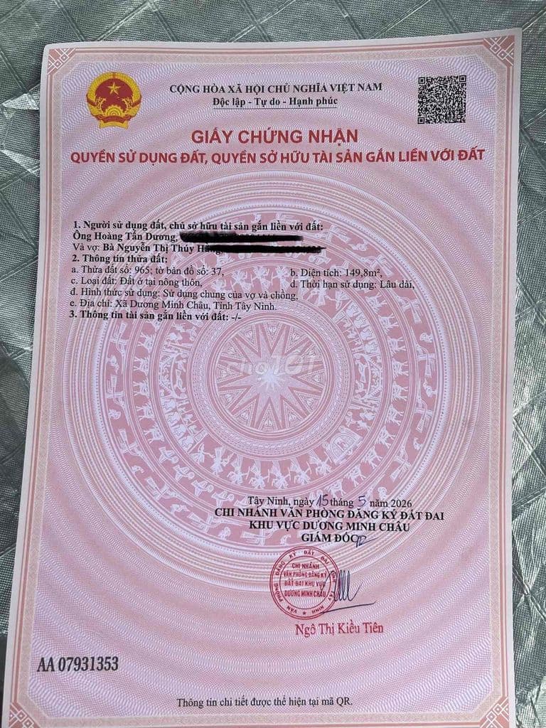 2 nền thổ Thị trấn Dương Minh Châu