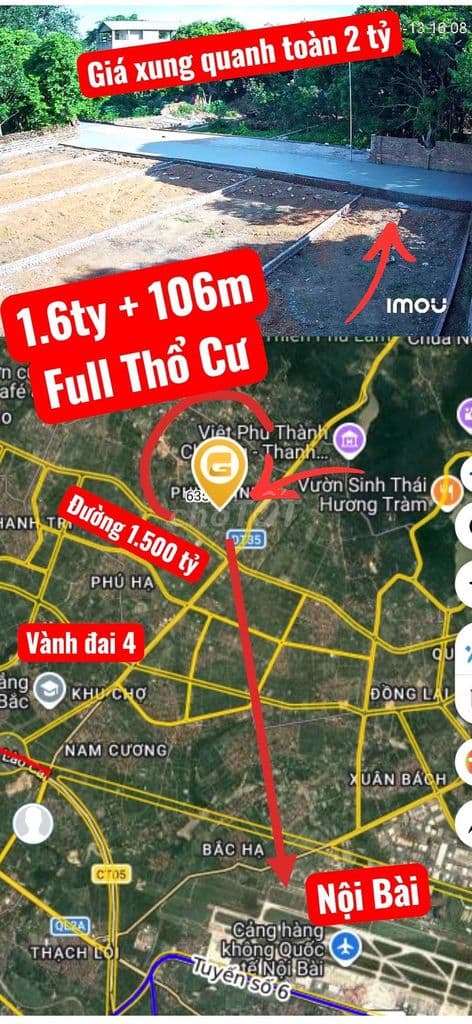 1.650tr 106m full thổ cư gần trường học, đường 1.500ty, đường tỉnh 35