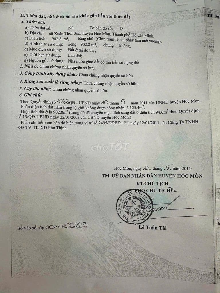 Cần tiền bán gấp lô đất thổ cư 902m2 gần ngã tư hốc môn - Ảnh 3