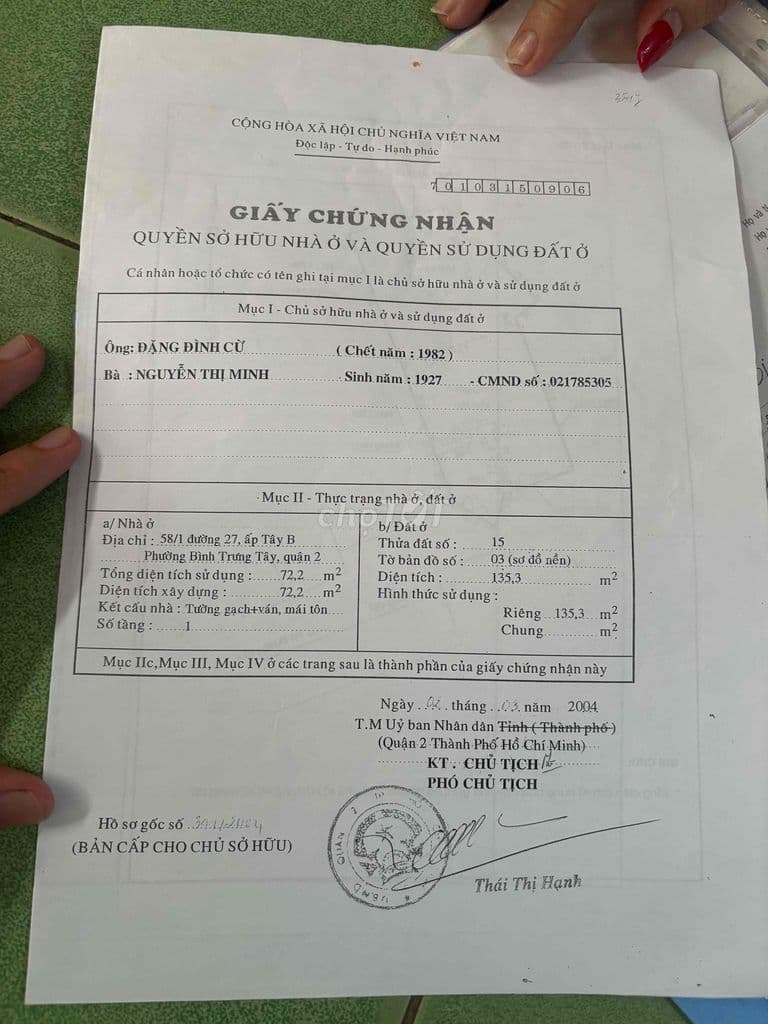 BÁN NHÀ GẤP!!! 58/1 đường 27, ấp Tây B Phường Bình Trưng Tây, quận 2 c