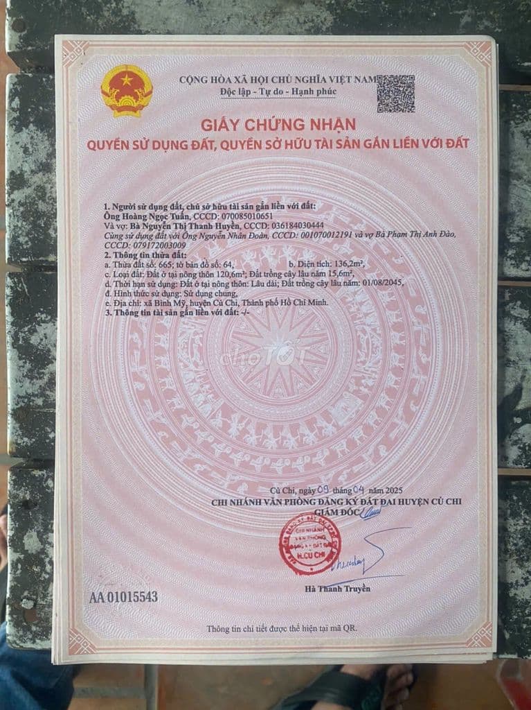 Bán đất MT Huỳnh Thị Dần, Bình Mỹ, Củ Chi 2.35 tỷ/136.2m2 full thổ