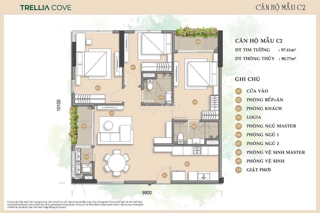 Căn hộ Trellia Cove Mizuki góc 3PN2WC 97m2 giá chỉ từ 6,9ty