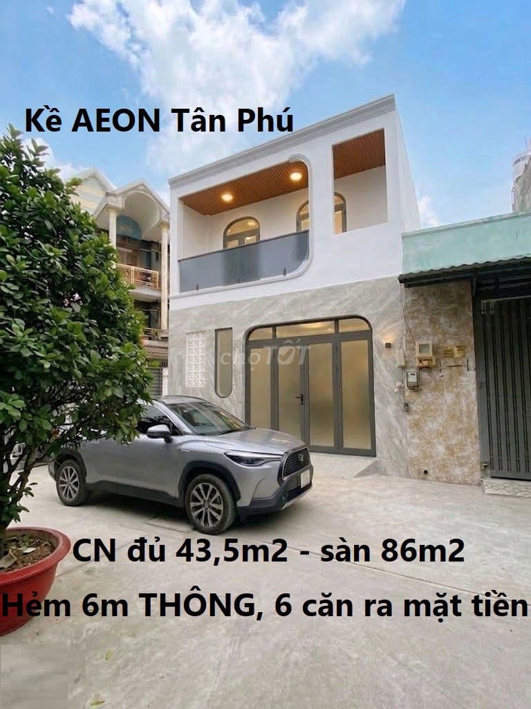 KỀ AEON TÂN PHÚ 3t6 – 43.5M2 DTSD 86M2 - HẺM 6M ÔTÔ ĐỖ CỬA