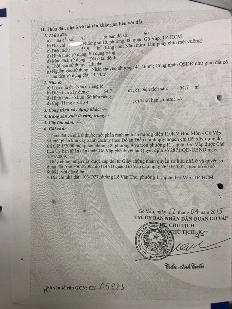 BÁN LÔ ĐẤT NGUYỄN VAN KHỐI DT 4,6 X 15 đường 7M - Ảnh 2