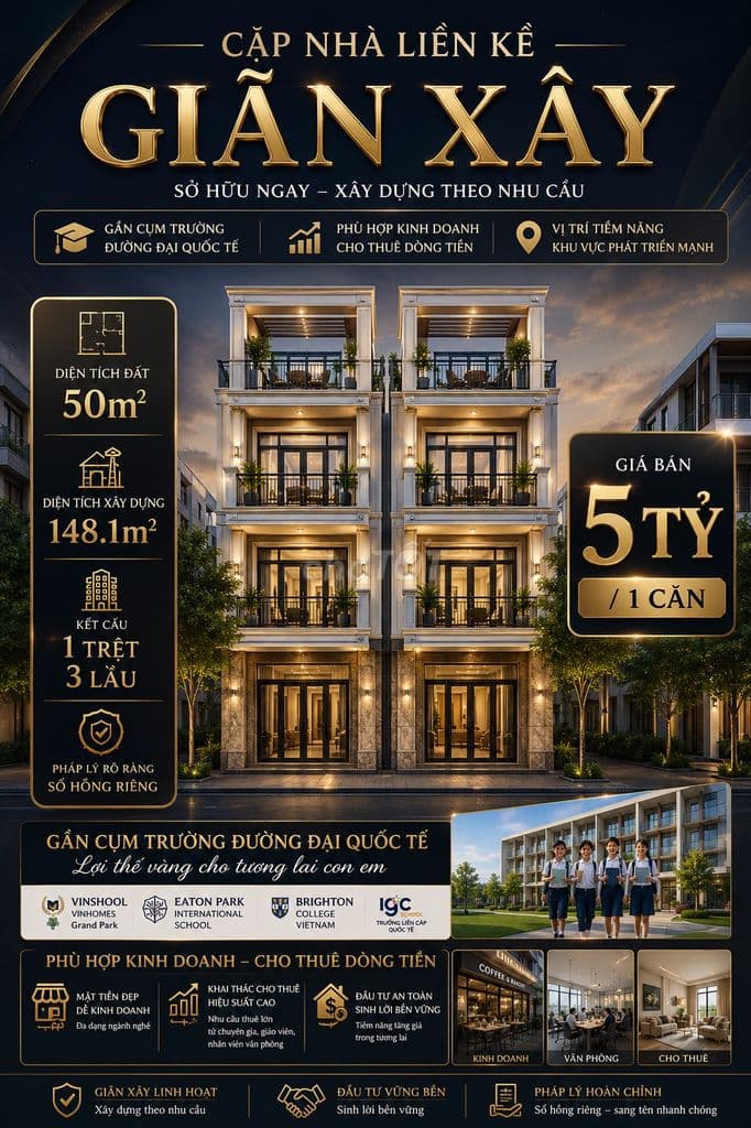 Cặp căn liền kề 100m2 1 trệt 3 lầu đường 19m giá 10 tỷ