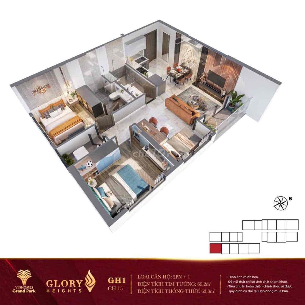 Cần bán căn góc, 2pn+, 69,8m2, tầng 2, view hồ bơi, bán thu hồi vốn