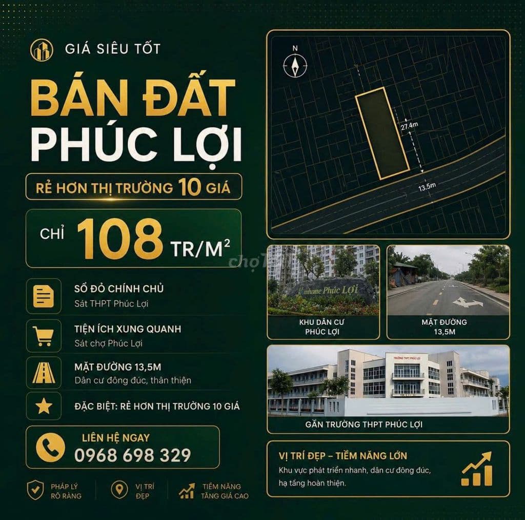 BÁN ĐẤT PHUC LOI MỞ ĐƯỜNG 13,5m, RE HON KHU VUC 10 giá