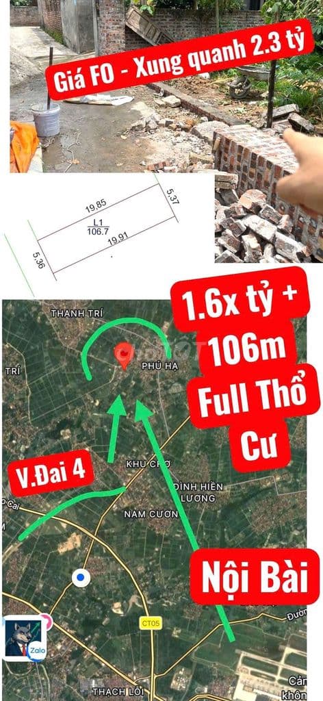 1.6x tỷ 107 full thổ cư gần ngay Vành Đai 4 Giao đường Tỉnh 35