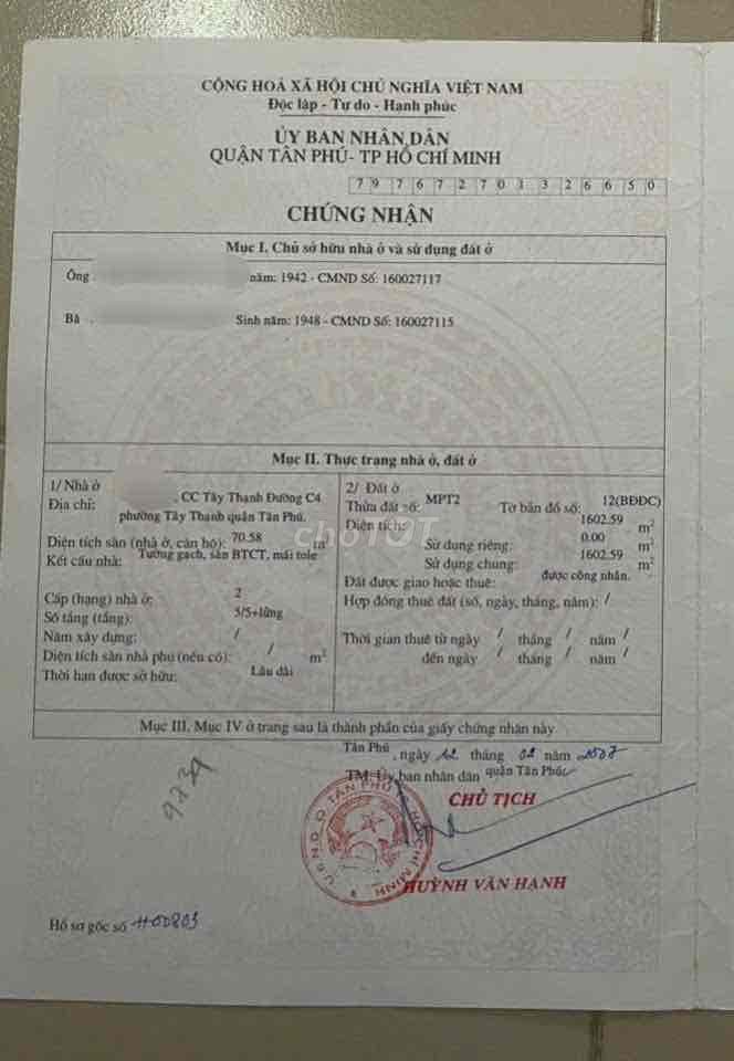 Chung cư Tây Thạnh Lầu 1 dt45m nội thất như hình 2ty350thương lượng