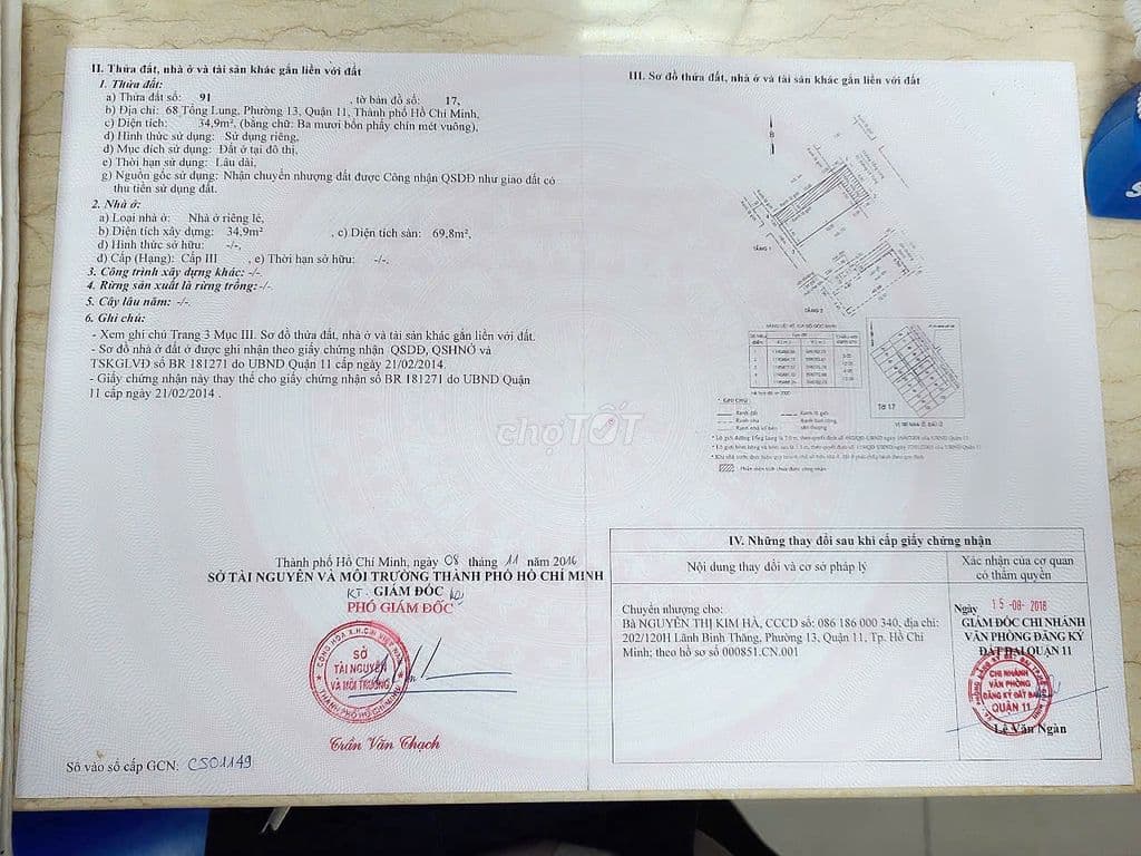 Chính chủ bán căn nhà mặt tiền NB quận 11 sát Lê Đại Hành