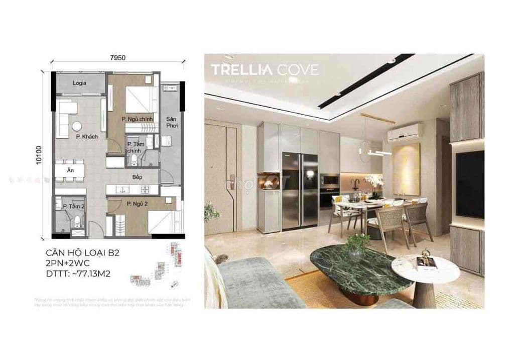 BÁN CĂN HỘ CAO CẤP 77m2 2PN,2WC KĐT MIZUKI PARK