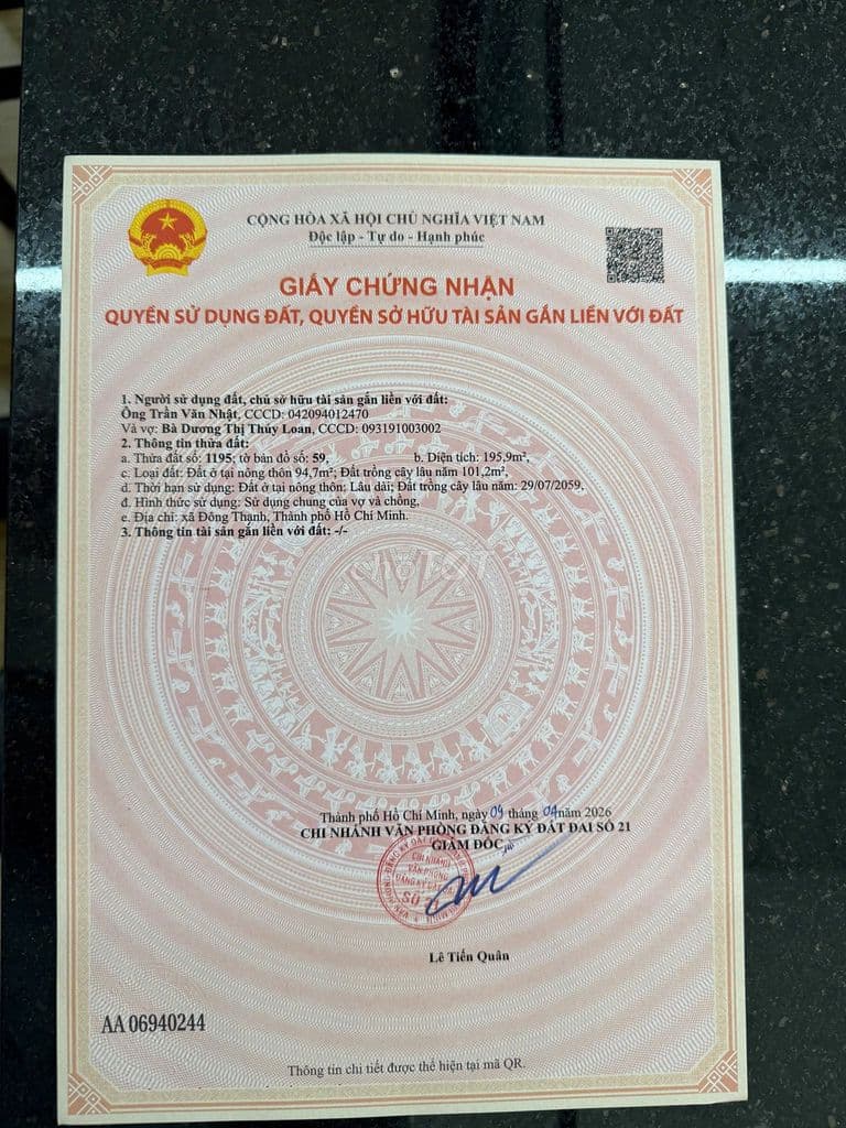 Bán đất thổ 7.23 x 26m, nở hậu, 196m2 - Đông Thạnh, Hóc Môn - 3.98 tỷ