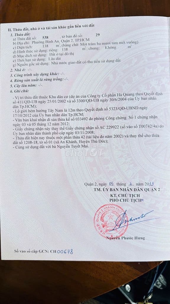 Bán đất đường 33 Trần Não Q2, 138 m2, giá 27 tỷ
