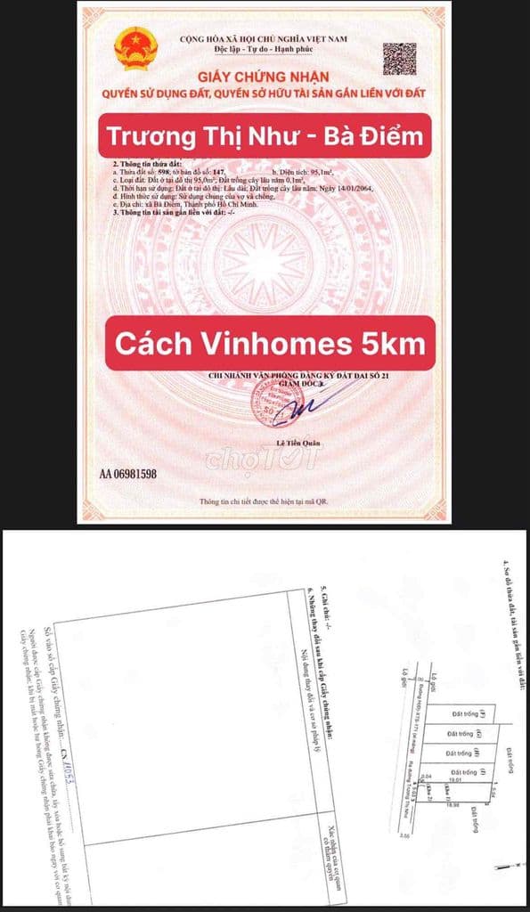 cc cần bán lô đất Gần Công Viên Sinh Thái Hóc Môn 5x20 SHR - đường 6m