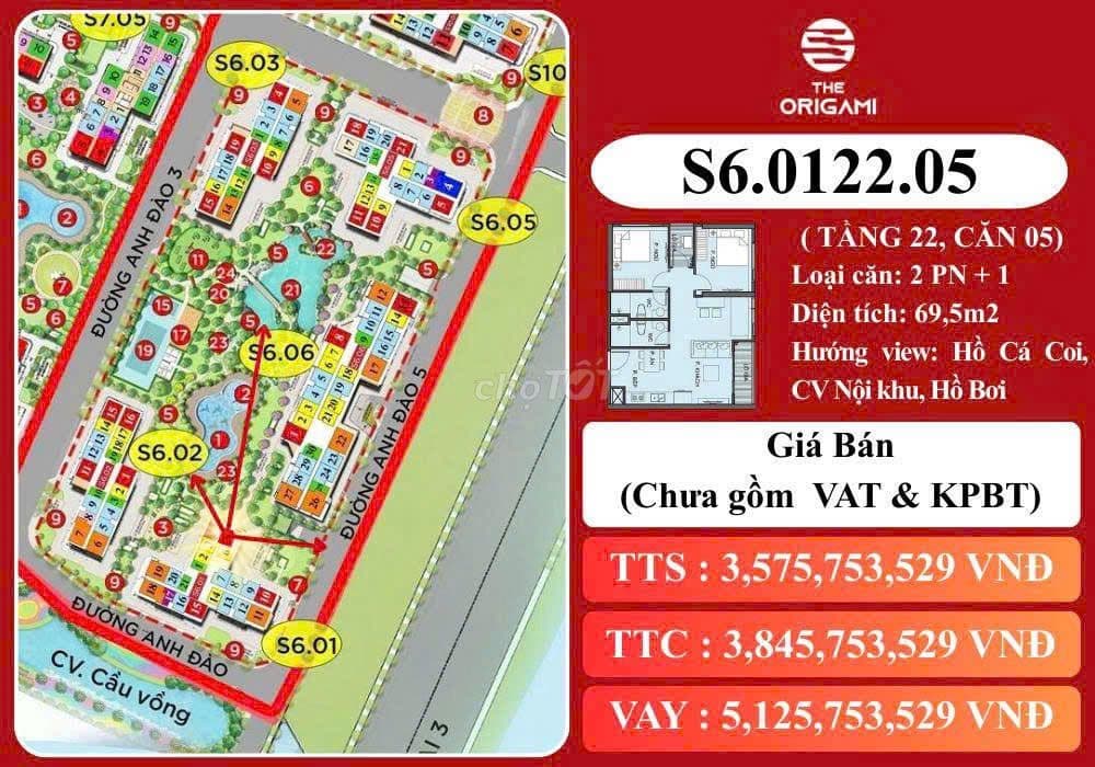 Giảm 2,5 tỷ-Giá sốc căn 2PN+ Origami chỉ 3,5 tỷ mua thẳng CĐT VINHOMES