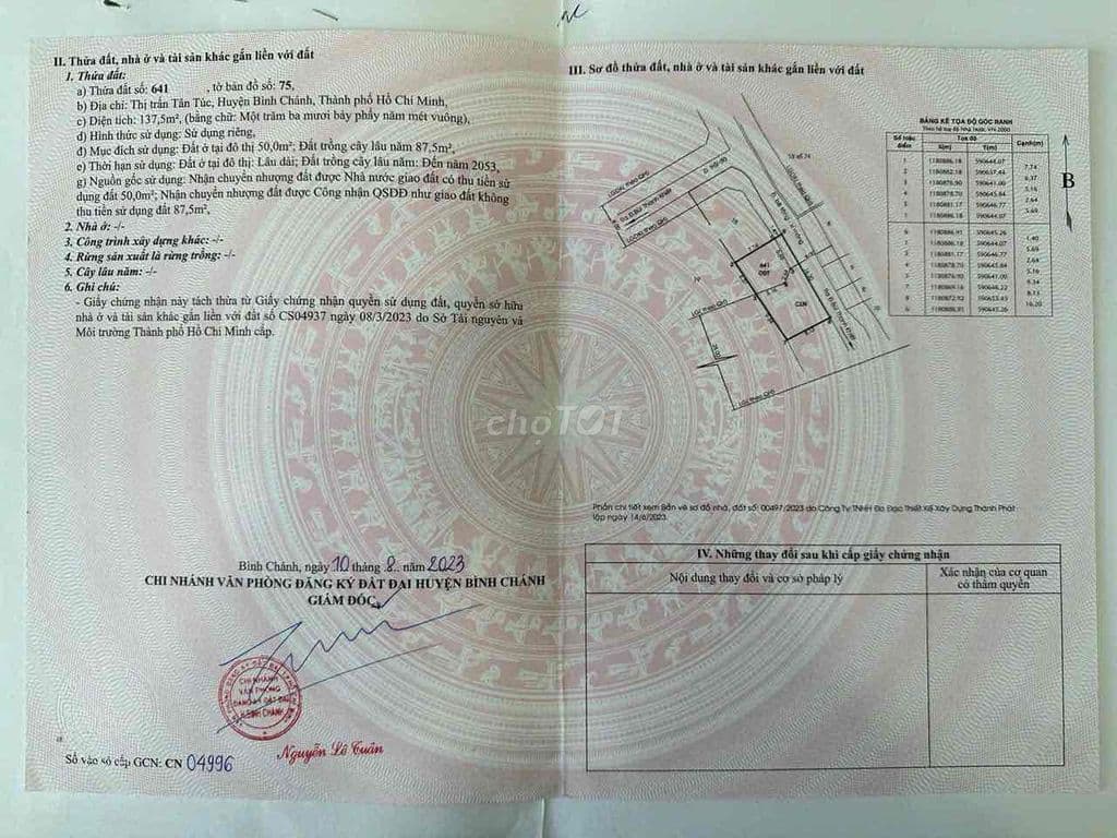 bán 137m có 50m thổ cư thuộc thị trấn tân túc Bình Chánh