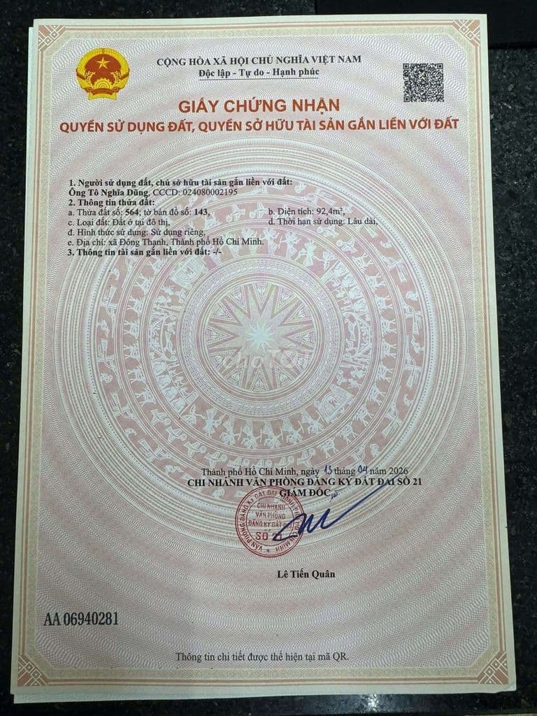 ĐẤT MẶT TIỀN KINH DOANH TTT 12,DT: 100m2, SỔ HỒNG RIÊNG, CHỈ 4.8 TỶ