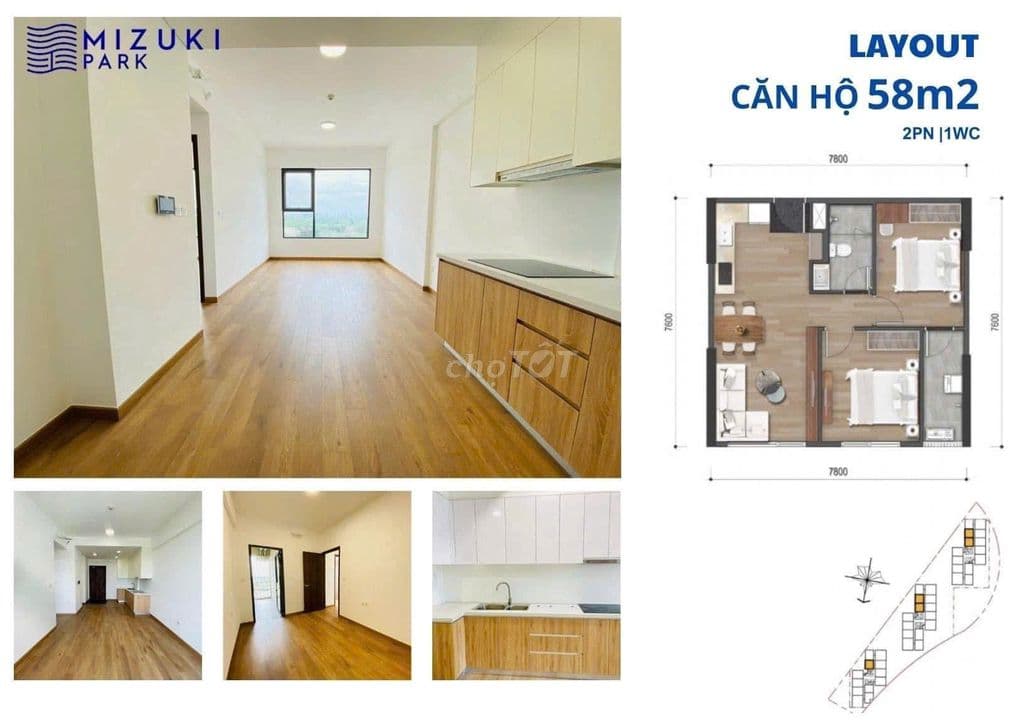 Bán căn hộ Mizuki Park | 58m2 2PN 1WC | Sổ Hồng Sẵn | Nội Thất Đẹp - Ảnh 2