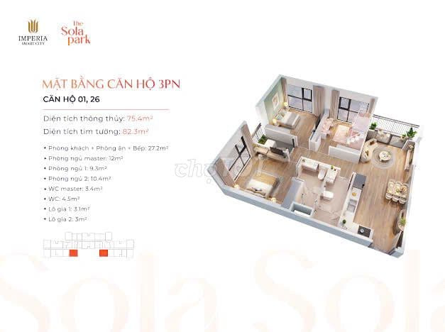 Bán 3PN-76m- the Sola Park tòa mới đẹp kđt Vinhomes Smart City - Ảnh 3