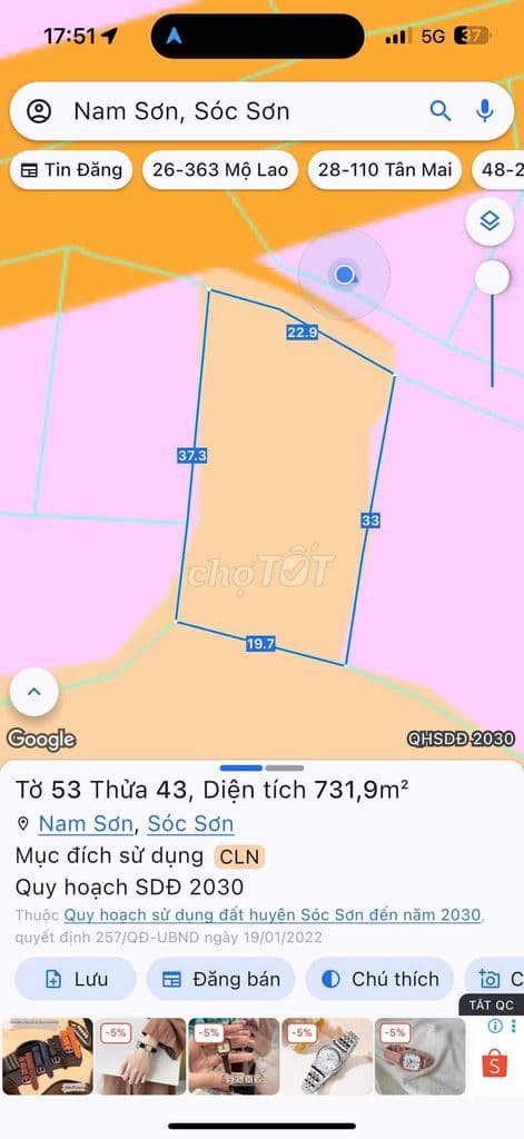BÁN 735m2 Đất Thổ Cư - Hoa Sơn - Nam Sơn - Sổ đỏ 200/735m