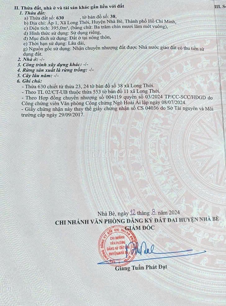 CHÍNH CHỦ BÁN ĐẤT XÃ LONG THỚI, NHÀ BÈ, 395m2 (còn thương lượng) - Ảnh 2
