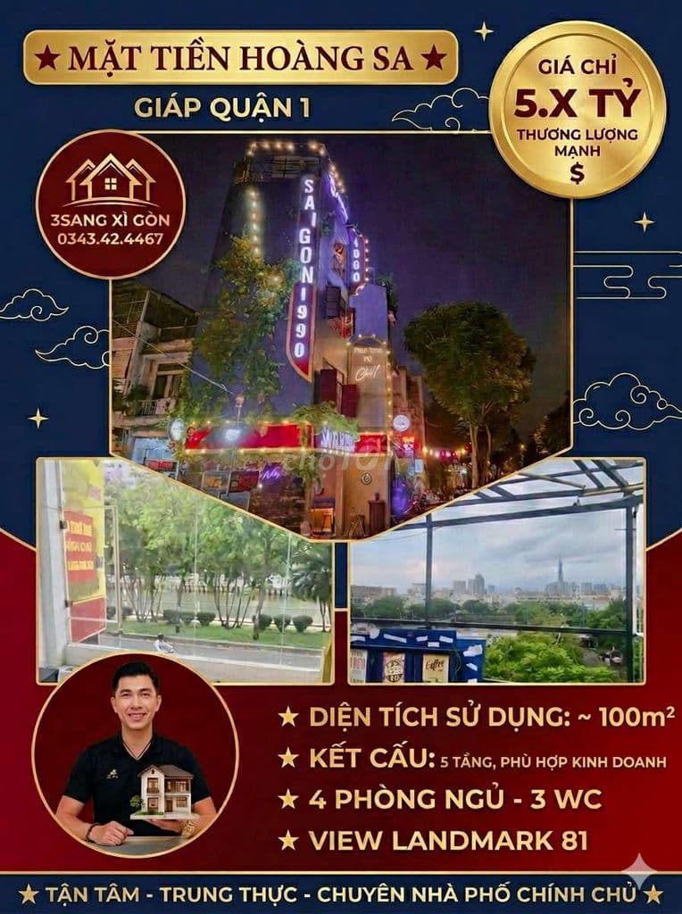 MẶT TIỀN KINH DOANH HOÀNG SA,5 TẦNG,SÁT QUẬN 1