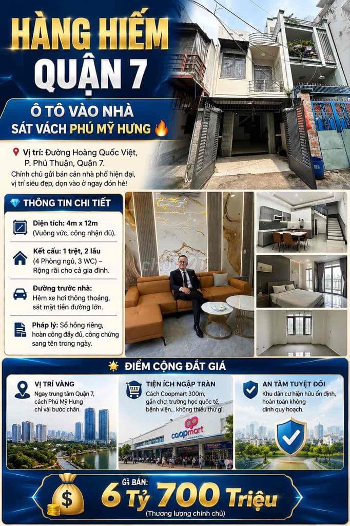 6 tỷ nhỉnh hẻm xe hơi . 48m2 . 4x12m Q7