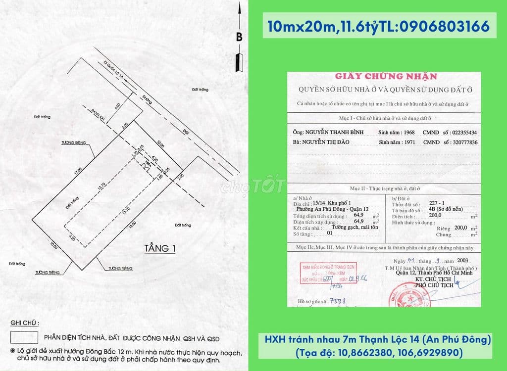 Bán đất chính chủ,10mx20m,HXH tránh nhau 7m Thạnh Lộc 14 (An Phú Đông) - Ảnh 3