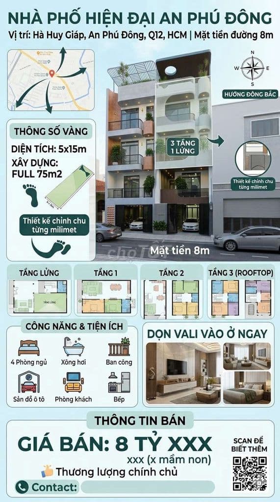 Nhà 5x15m Hà Huy Giáp Q12 - Full Nội Thất -Phòng Xông Hơi -SHR