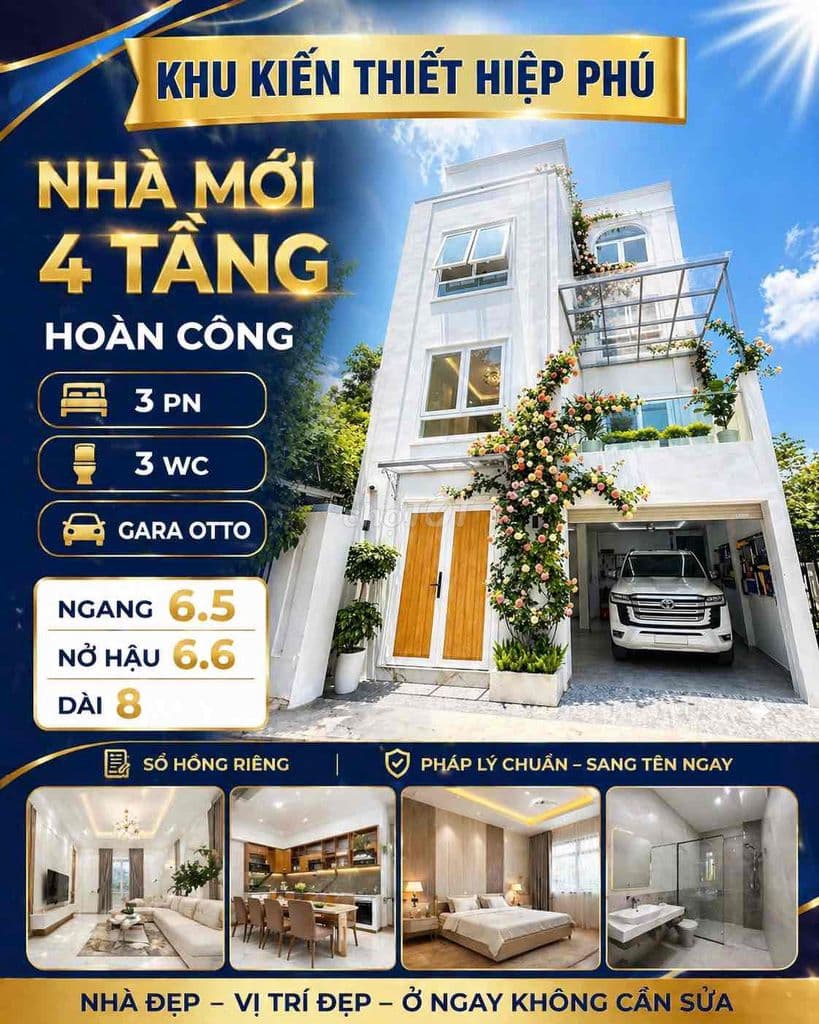 NHÀ HXH 4 TẦNG HOÀN CÔNG GARA Ô TÔ NGANG 6.5M NỞ HẬU SÁT GA METRO,