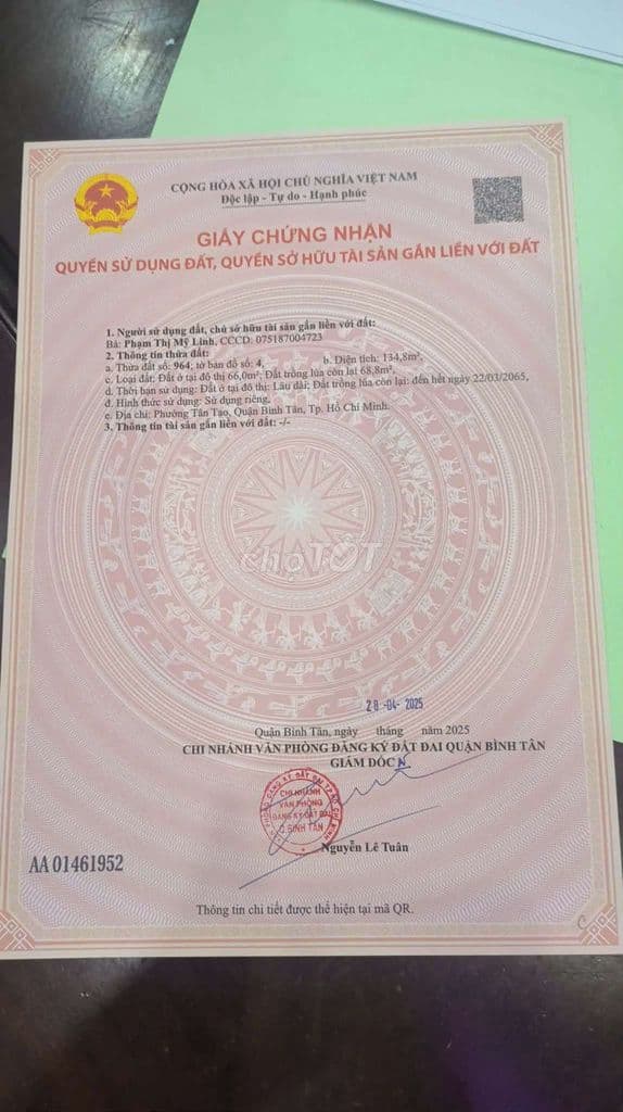 Cần bán lô đất ở 4m x 17m đường 20 m hẻm 55 Tây Lân giá yêu thương