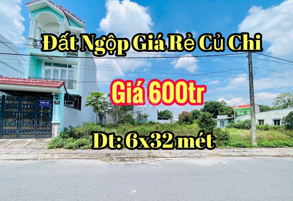 Đất ngộp Cách QL22 củ Chi chỉ 200m, Dt 6x32m, đường 16m - GIÁ 600TR