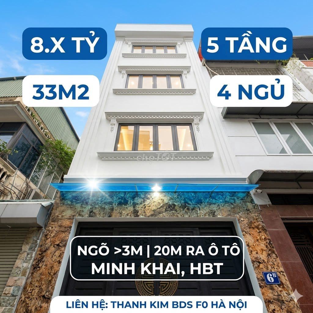 8.88 TỶ – 33M2 – 5 NGỦ – 20M RA Ô TÔ – NGÕ TO– MINH KHAI –HBT