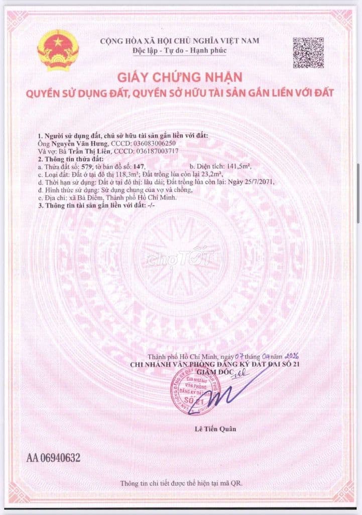 Đất 5 x 28m đường nhựa 8m. Sau lưng chợ Xuân Thới Thượng