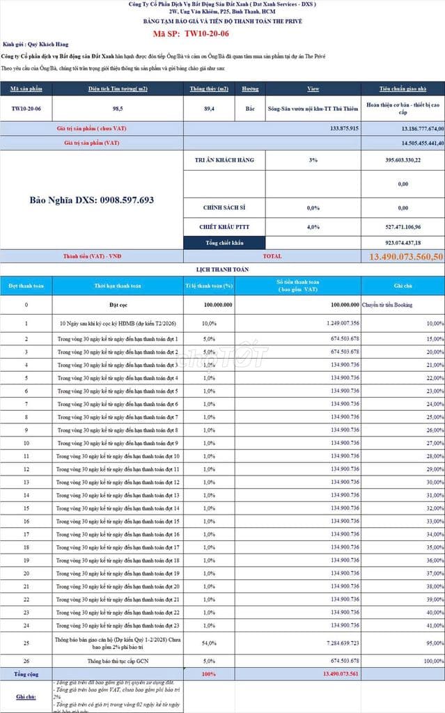 Căn Góc The Prive 3Pn Tầng 20 Thanh Toán 1%/Tháng - Ck 900 Triệu