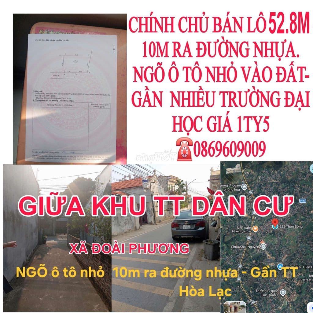 GIA ĐÌNH CẦN BÁN LÔ ĐÂT 52.8M FULL THỔ CƯ. CHÍNH CHỦ