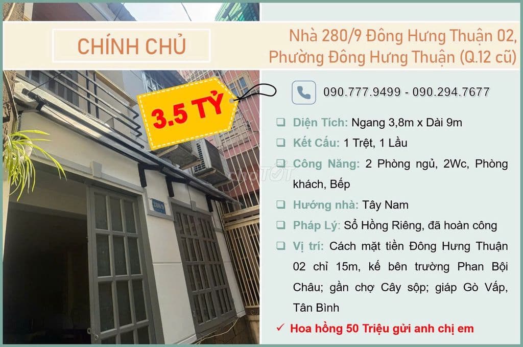 Chính chủ cần bán nhà 280/9 Đông Hưng Thuận 02