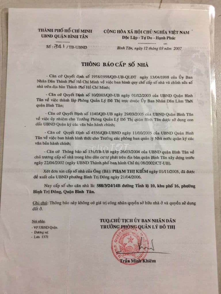 Bán nhà Vi Bằng hẻm 588/3/24/14B Tỉnh Lộ 10, BTD, Bình Tân.